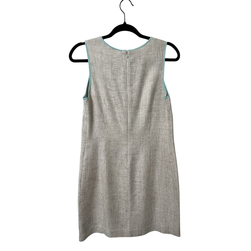 SAIL AND SABLE Sea To Sand Shift Dress Beige w/ Turquoise Trim Gold Shimmer Sz S - Picture 4 of 7